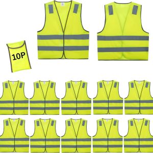 Safety Vests 10 Pack - Yellow Reflective High Visibility